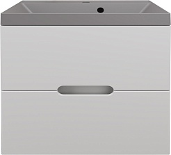 Style Line Тумба с кварцевой раковиной серый шелк Матис 60 подвесная белая матовая – фотография-1